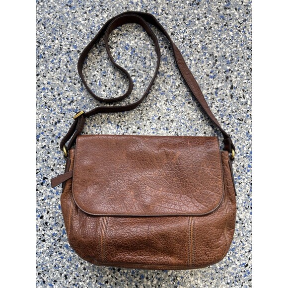 Fossil Brown Leather Crossbody Purse with Button Closure Gold Hardware - Picture 2 of 11